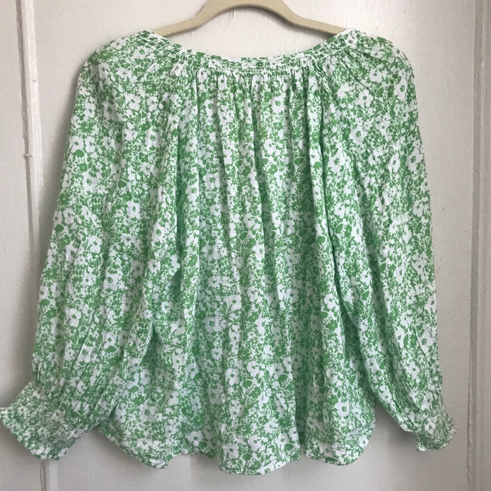 New Rails Green and White Floral Linen Top Large - Picture 6 of 7